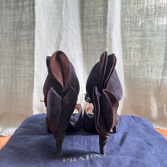 Prada Suede Platform Flower Petal Peep Toe Pumps - Picture 6 of 9